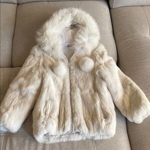 Rabbit Fur Coat with Pom Poms girls size 7/8
